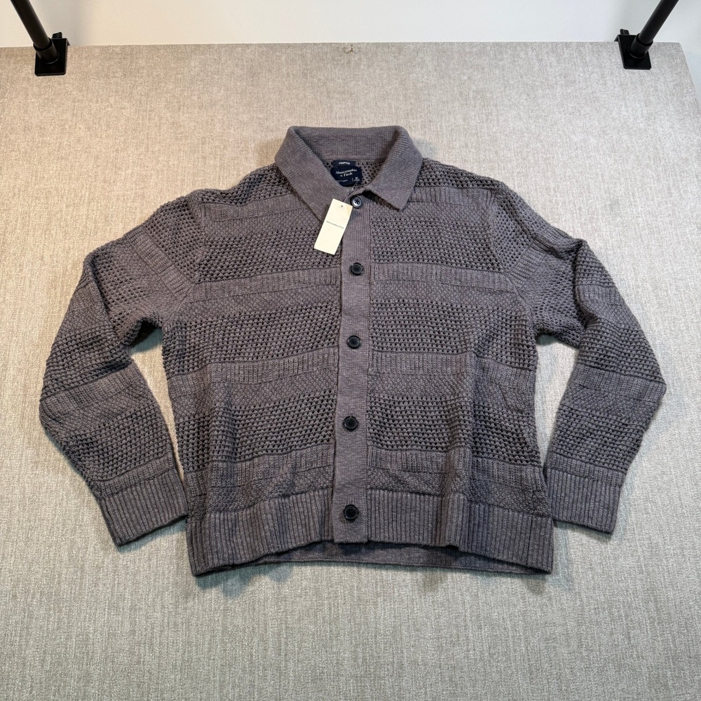 Abercrombie & Fitch Mens Cropped Mixed Stitch Cardigan Grey M 120-489-0020-900